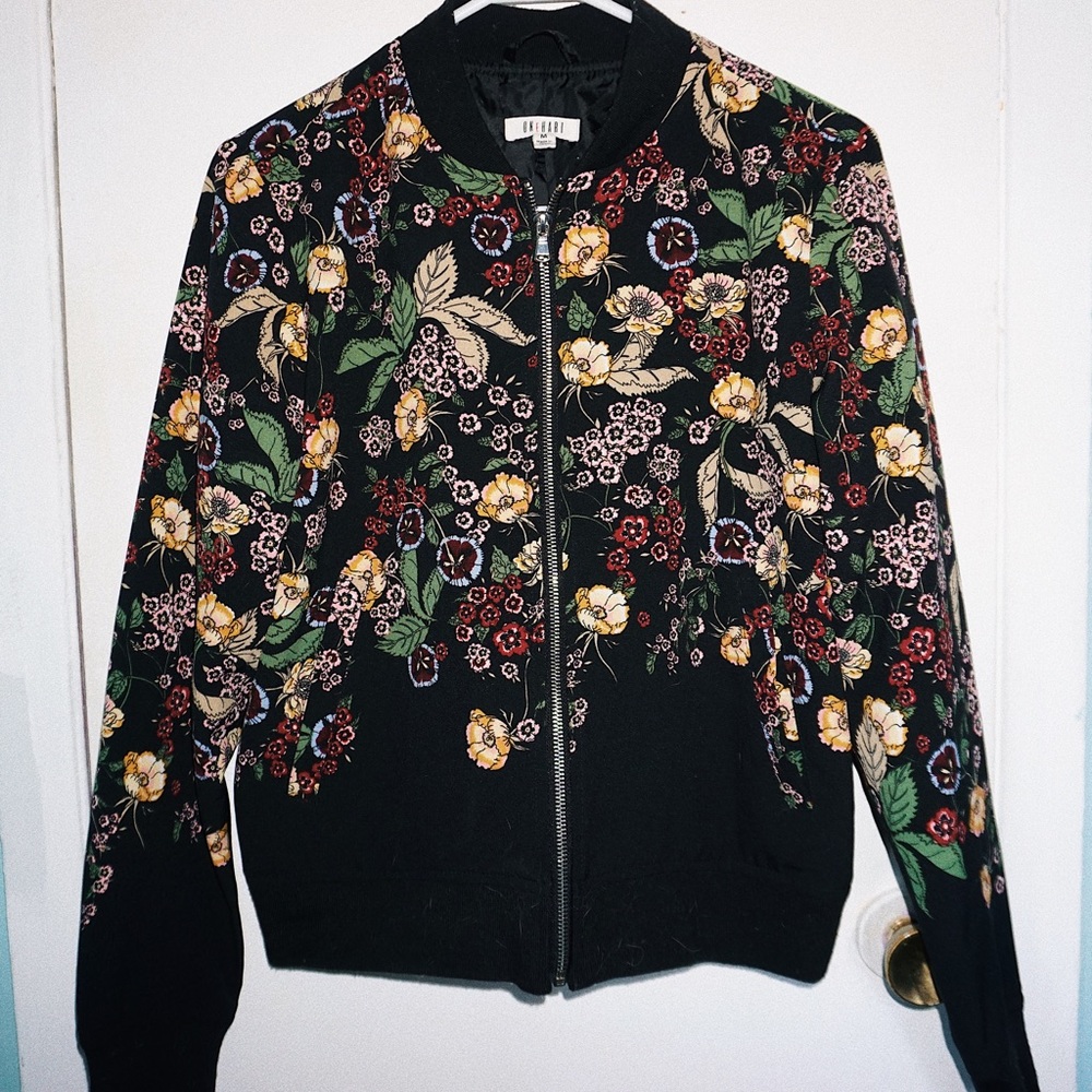Flower printer bomber jacket